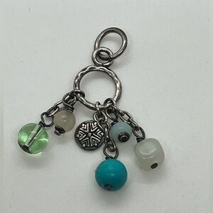 Vtg 925 Sterling Silver Turquoise Quartz & Glass Dangle Charm / Pendant
